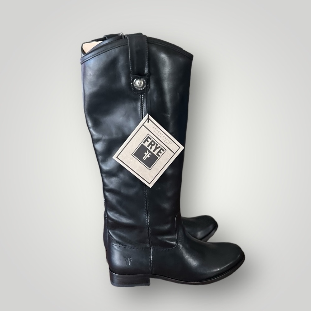 NWT FRYE Melissa Button Equestrian Style Black Leather Boots || Size 6 - Picture 4 of 14